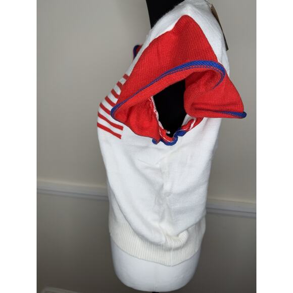 USA Red white blue flag 4th of July Sweater ruffle Pullover By Main Strip L NWT - Picture 3 of 12